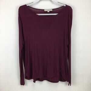 Loft Sweater Wine Red Sheer Long Sleeve Dolphin Hem Shirt Pullover Large